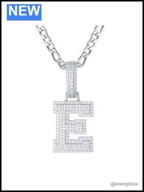 Moissanite Initial Necklace 925 Sterling Silver Letter Pendant 24in